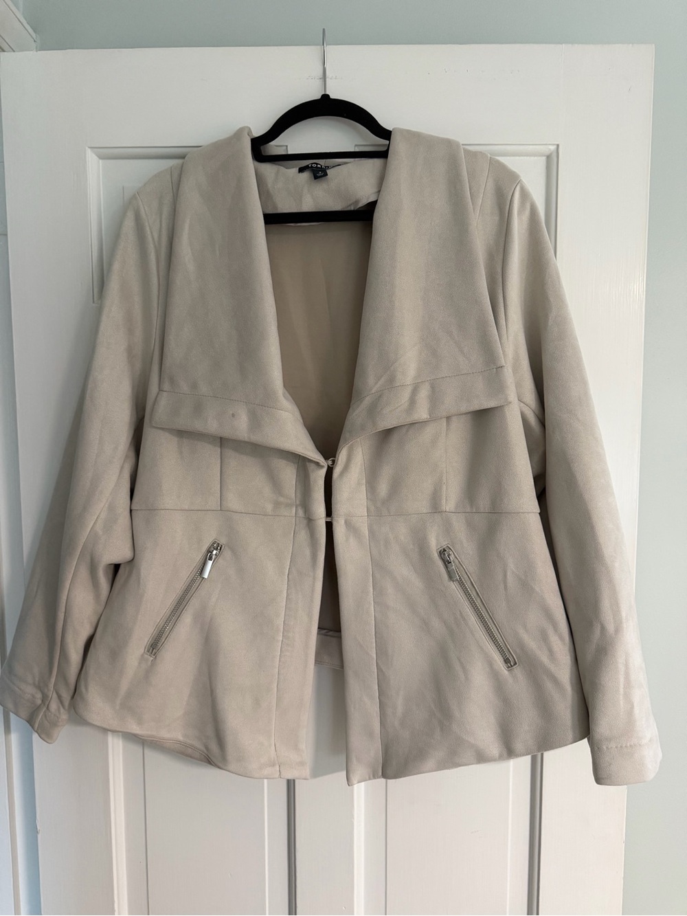torrid Light Beige Open-Front Blazer with Zip Pockets